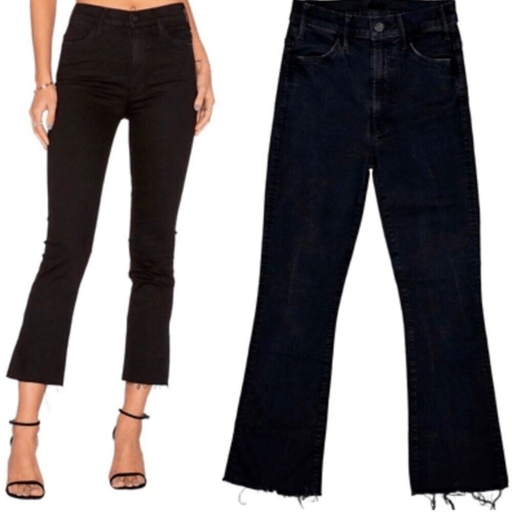 Mother The Hustler Ankle Fray Black Wash Stretch Jeans Raw Hem Womens 24 Edgy